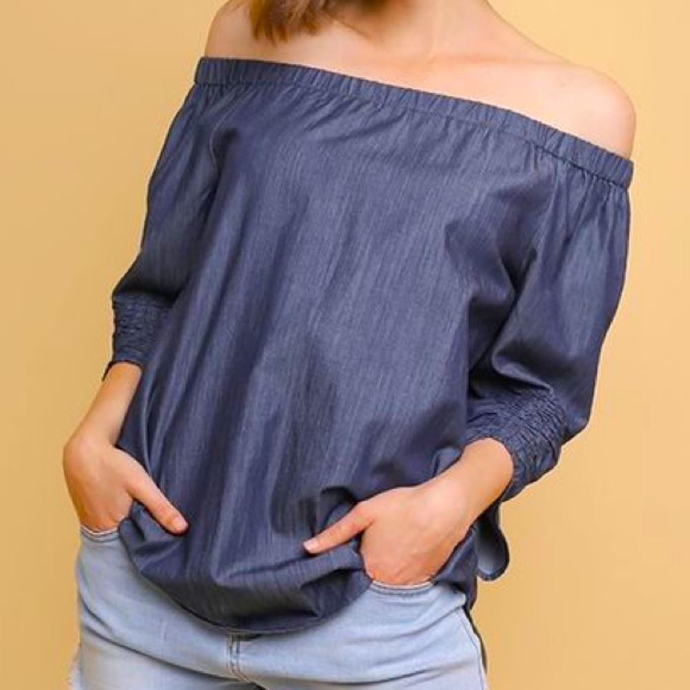 DENIM OFF SHOULDER TUNIC TOP